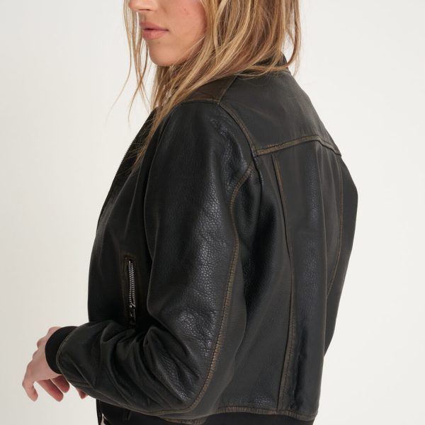 Barneys Originals Women’s Cropped Washed Leather Bomber Jacket