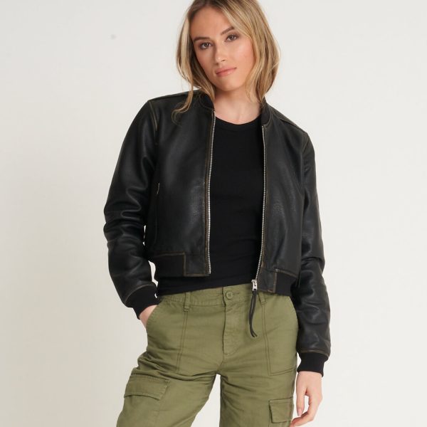 barneys originals Women’s Cropped Washed Leather Bomber Jacket