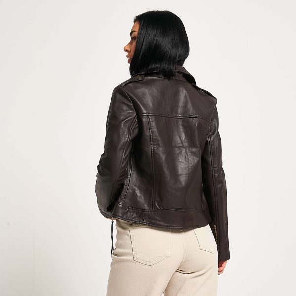Barneys Originals Women’s Gold Trim Leather Biker Jacket In Brown