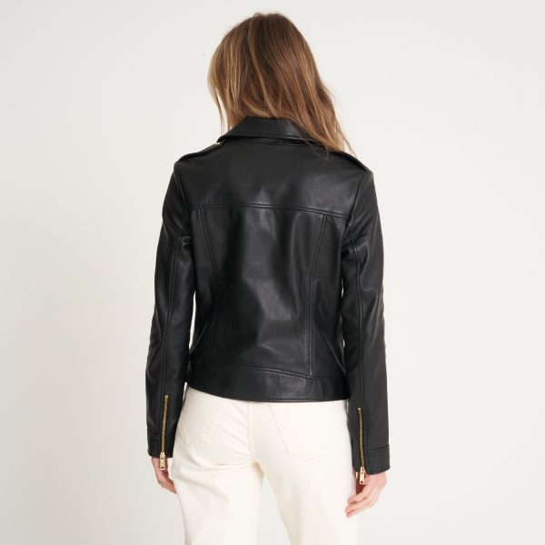 Barneys Originals Women’s Gold Trim Leather Biker Jacket – Samie