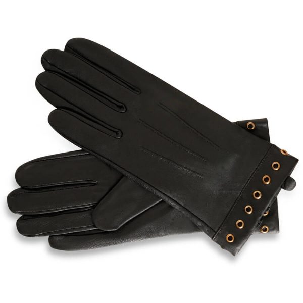 barneys originals Women’s Leather Gloves with Gold Hoop Detailing