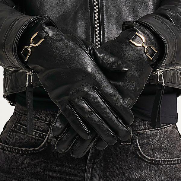 Barneys Originals Women’s Leather Gloves With Gold Horsebit Detail