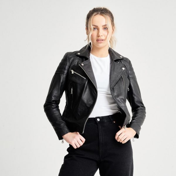 Barneys Originals Women’s Leather Jacket With Textured Detail – Clara