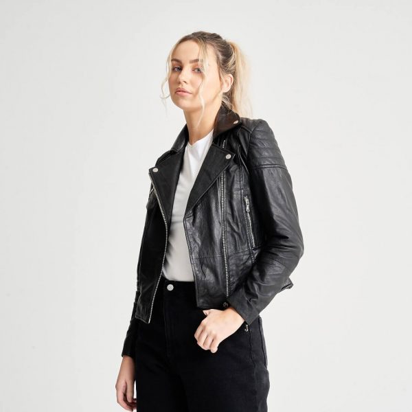 barneys originals Women’s Leather Jacket with Textured Detail – Clara