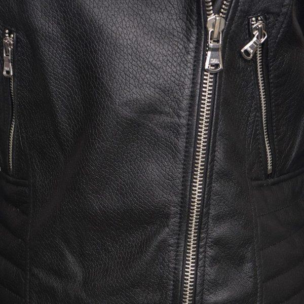 Barneys Originals Women’s Leather Ribbed Asymmetric Biker Jacket – Victoria