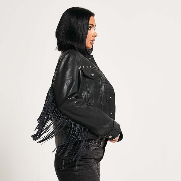 Barneys Originals Women’s Leather Tassel Biker Jacket