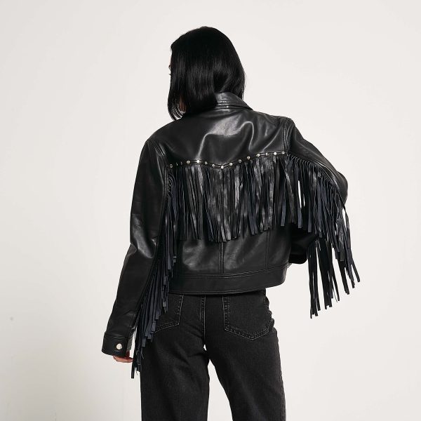 barneys originals Women’s Leather Tassel Biker Jacket