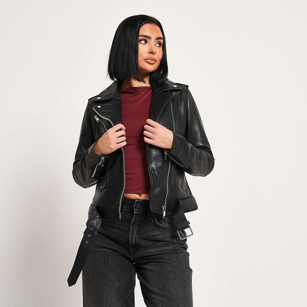 barneys originals Women’s Leopard Print Lined Leather Jacket