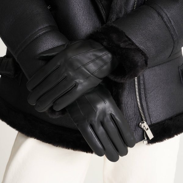 Barneys Originals Women’s Minimal Black Leather Gloves