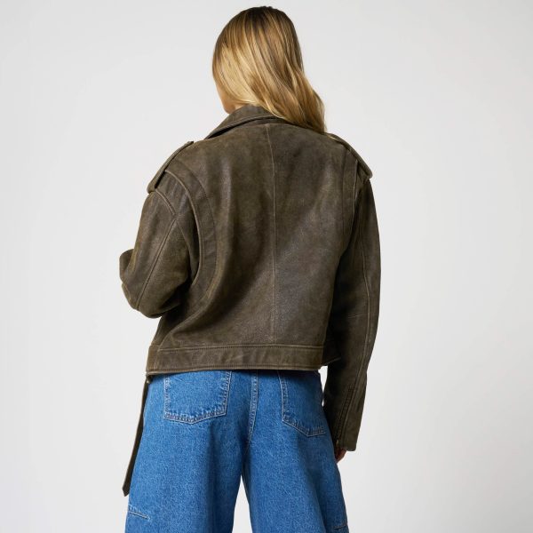 Barneys Originals Women’s Oversized Cropped Khaki Suede Biker