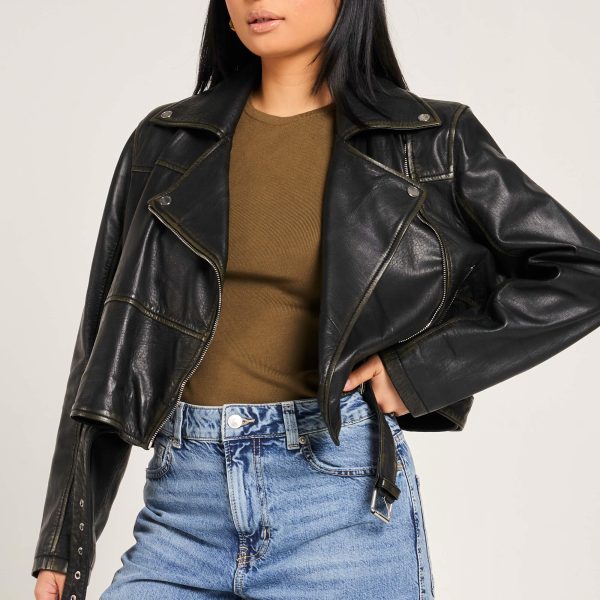 Barneys Originals Women’s Oversized Cropped Leather Biker
