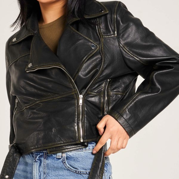 Barneys Originals Women’s Oversized Cropped Leather Biker