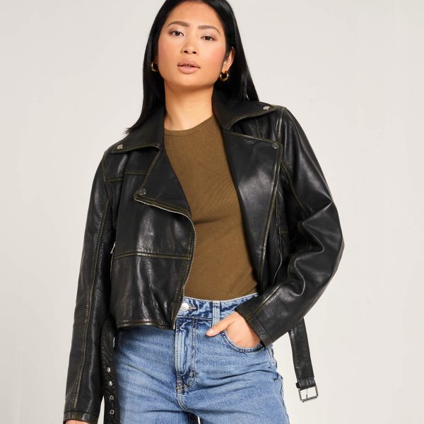 barneys originals Women’s Oversized Cropped Leather Biker