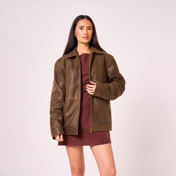 barneys originals Women’s Oversized Vintage Leather Jacket