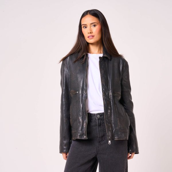 barneys originals Women’s Oversized Vintage Look Leather Trucker Jacket – The Corey