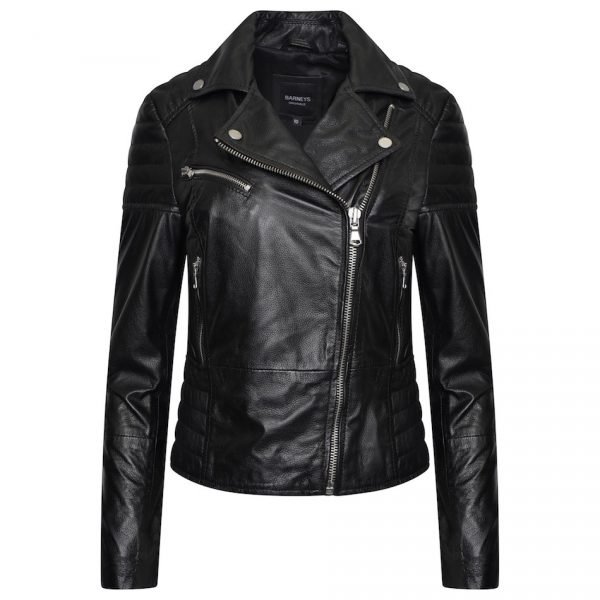 Barneys Originals Women’s Petite Real Leather Jacket With Ribbed Shoulders – Clara