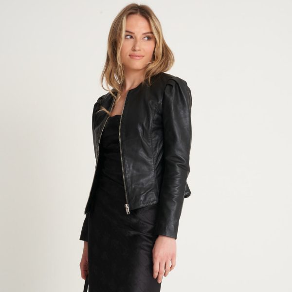 barneys originals Women’s Puff Sleeve Leather Jacket