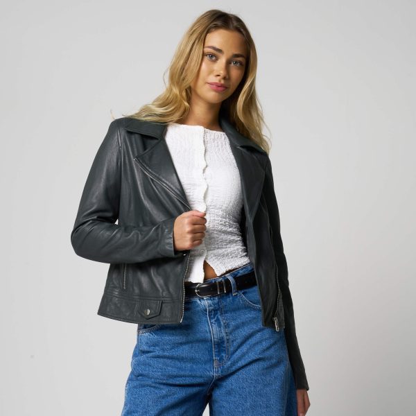 Barneys Originals Women’s Racing Green Leather Biker Jacket