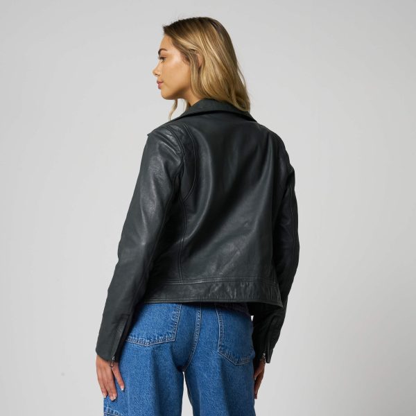 Barneys Originals Women’s Racing Green Leather Biker Jacket