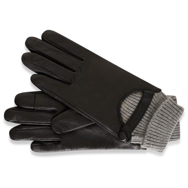 barneys originals Women’s Real Leather Gloves with Grey Knitted Cuff
