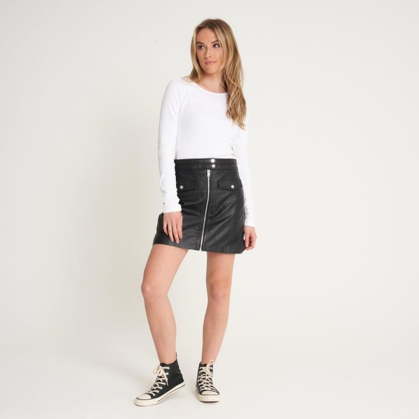 Barneys Originals Women’s Real Leather Skirt With Front Zip