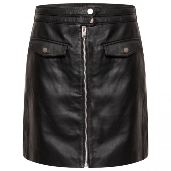 Barneys Originals Women’s Real Leather Skirt With Front Zip