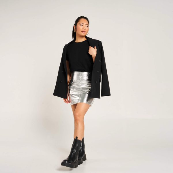 Barneys Originals Women’s Silver Leather Mini Skirt