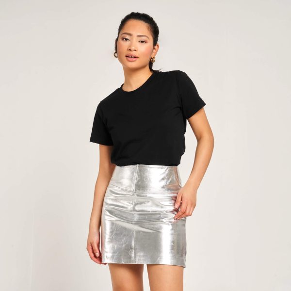 Barneys Originals Women’s Silver Leather Mini Skirt