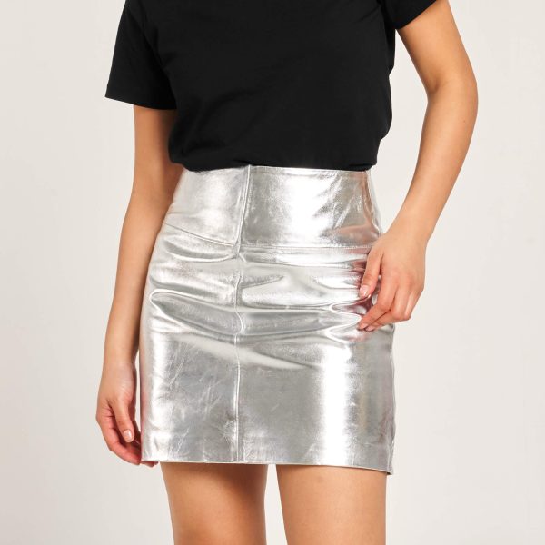 barneys originals Women’s Silver Leather Mini Skirt