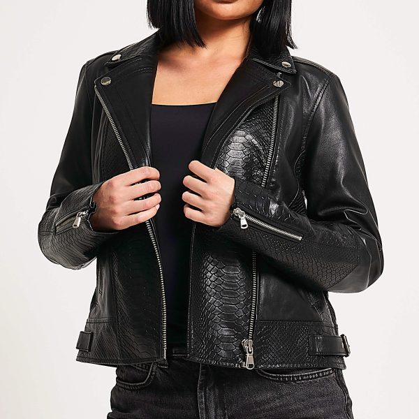 Barneys Originals Women’s Snake Print Leather Biker Jacket