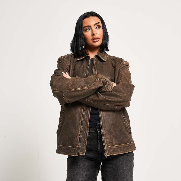 barneys originals Women’s Stone Washed Buffalo Leather Harrington