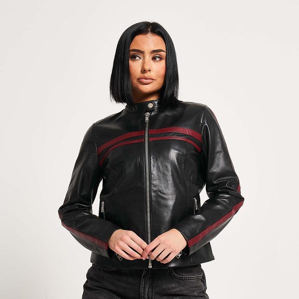 Barneys Originals Women’s Striped Leather Moto Jacket