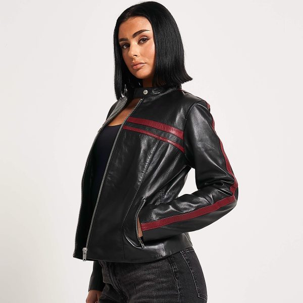 barneys originals Women’s Striped Leather Moto Jacket