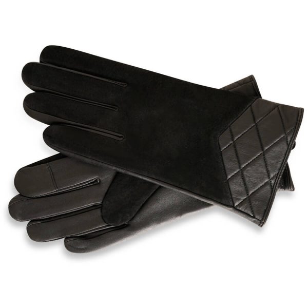 barneys originals Women’s Suede Gloves with Quilted Leather Detailing