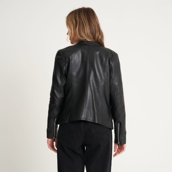 Barneys Originals Women’s Tab Neck Leather Racer Jacket – Charlotte