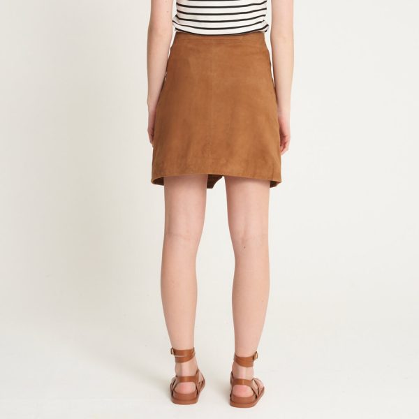 Barneys Originals Women’s Tan Real Suede Skirt With Zip Detailing