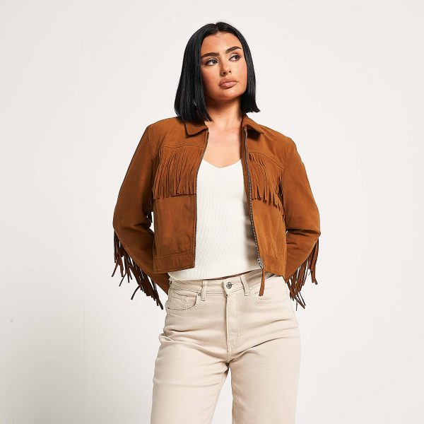 Barneys Originals Women’s Tan Suede Fringe Harrington