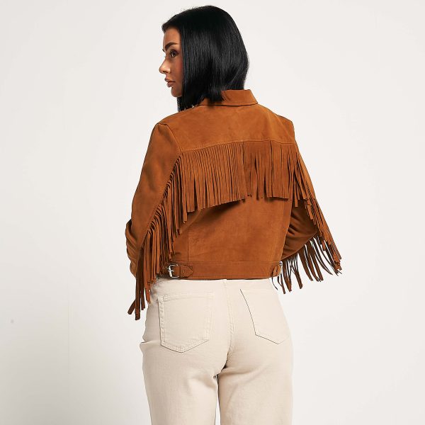 barneys originals Women’s Tan Suede Fringe Harrington