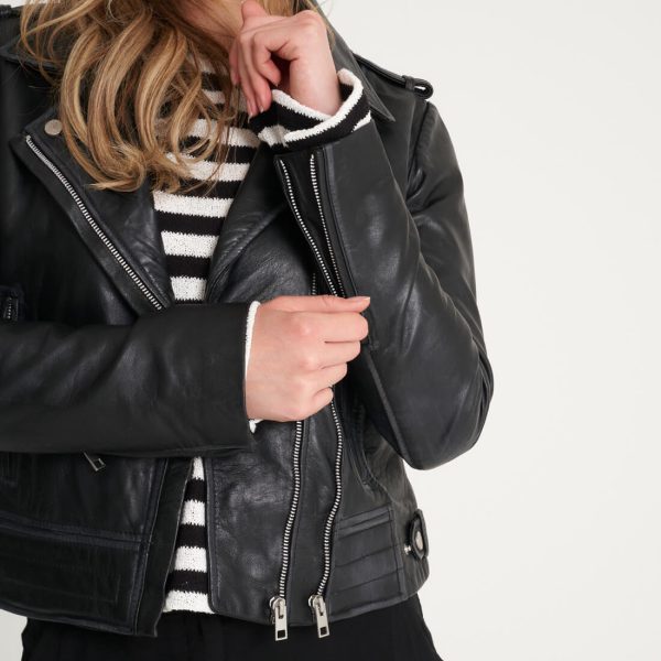 Barneys Originals Women’s Washed Leather Biker Jacket – The Beppe