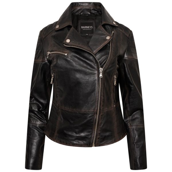 barneys originals Women’s Washed Petite Clara Leather Biker Jacket
