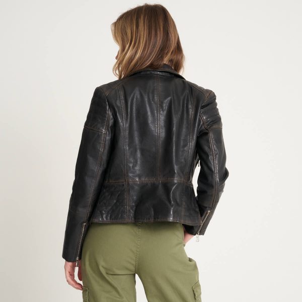 Barneys Originals Women’s Washed Tall Clara Leather Biker Jacket