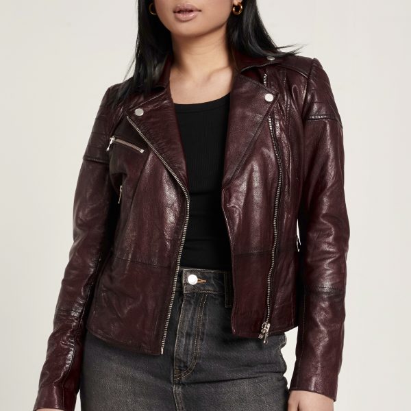 Barneys Originals Women’s Wine Washed Leather Biker Jacket