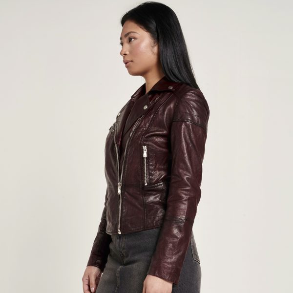 Barneys Originals Women’s Wine Washed Leather Biker Jacket