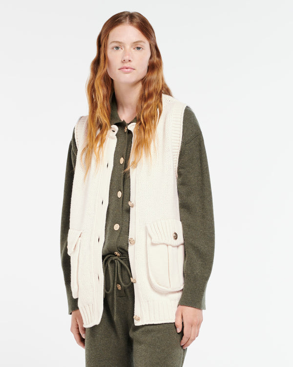 Barrie Cardigan épais Sans Manches à Boutons Dorés