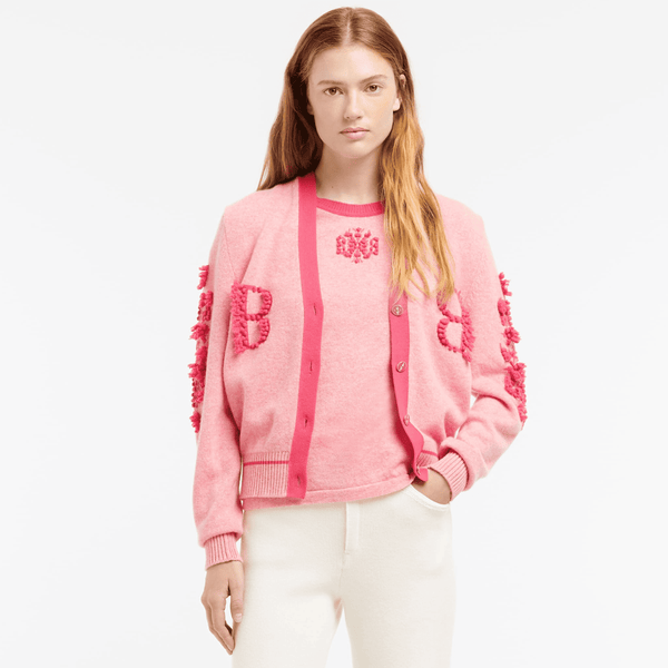 Barrie Cardigan Logo Col V En Cachemire Chiné