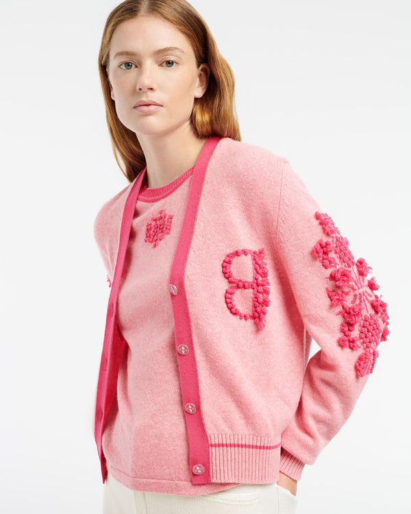 Barrie Cardigan Logo Col V En Cachemire Chiné