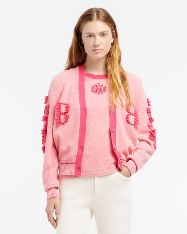 Barrie Cardigan Logo Col V En Cachemire Chiné