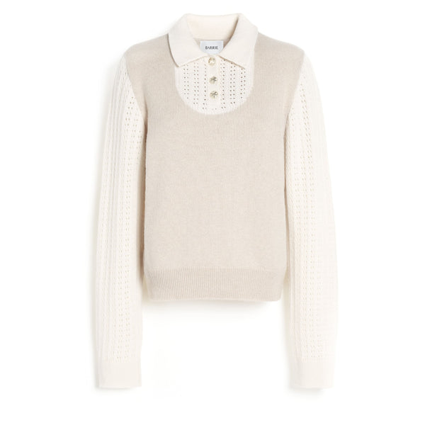 barrie Pull à col polo en dentelle cachemire