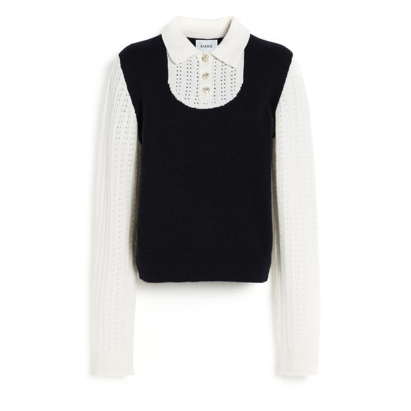 barrie Pull à col polo en dentelle cachemire