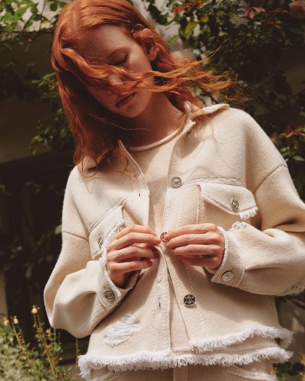 Barrie Veste Denim à Franges En Cachemire Et Coton